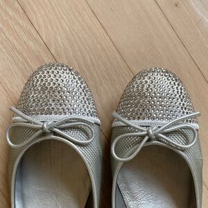 Stuart Weitzman Diamond Studded Silver Ballet Shoes Sz 9